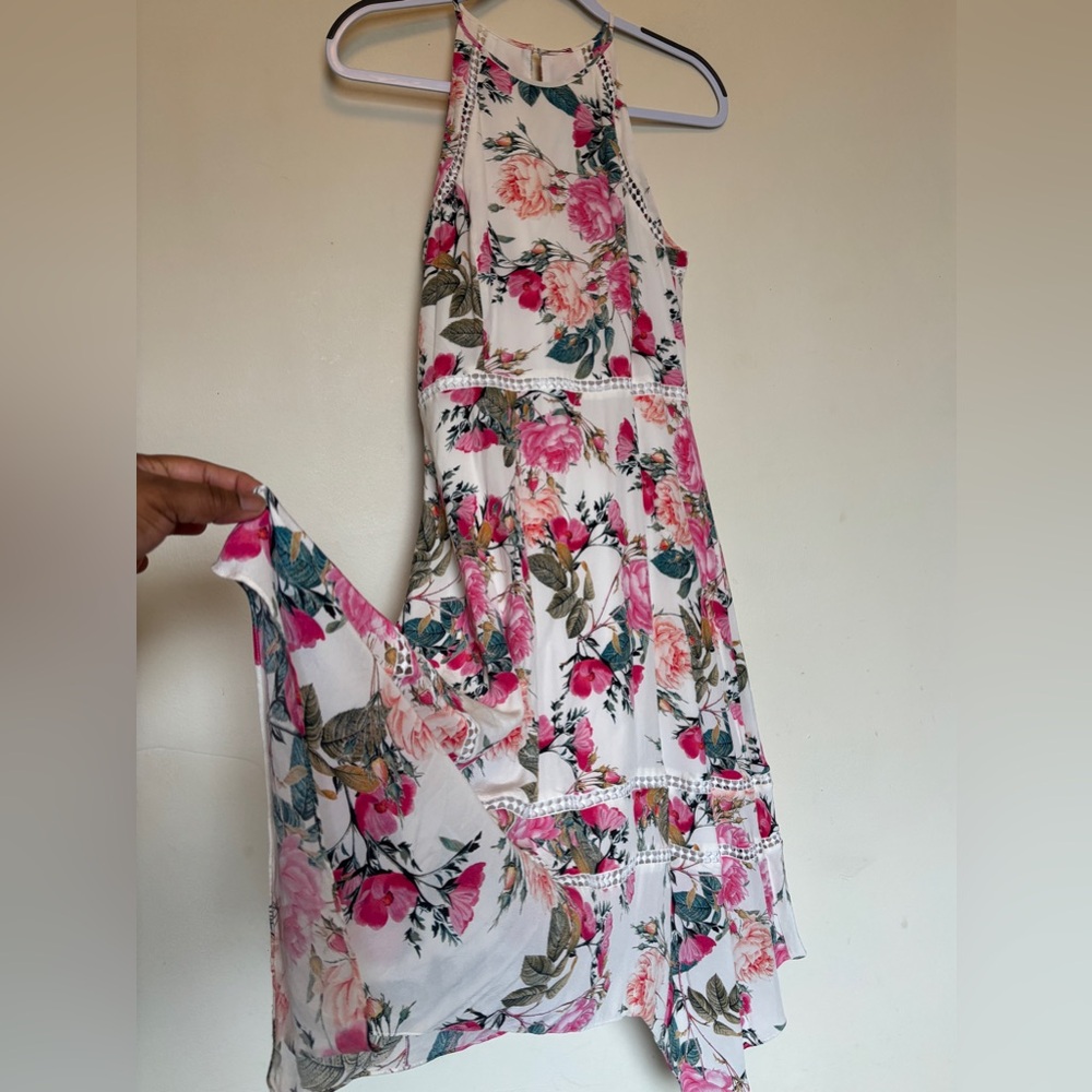 Antonio Melani Midi Dress Sz 6 Floral 100% Silk Fringe Lace Boho Cottagecore